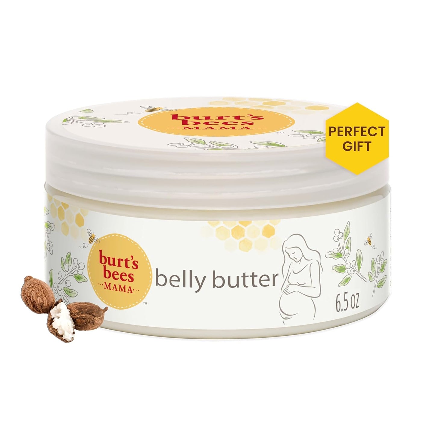 Burt's Bees Mama Belly Butter, Stretch Mark Cream for Pregnancy Massages Body & Reduces Scar Appearance, Prenatal & Postnatal Tummy Skin Care, Shea Butter & Vitamin E Rich Formula, 6.5 Oz Tub