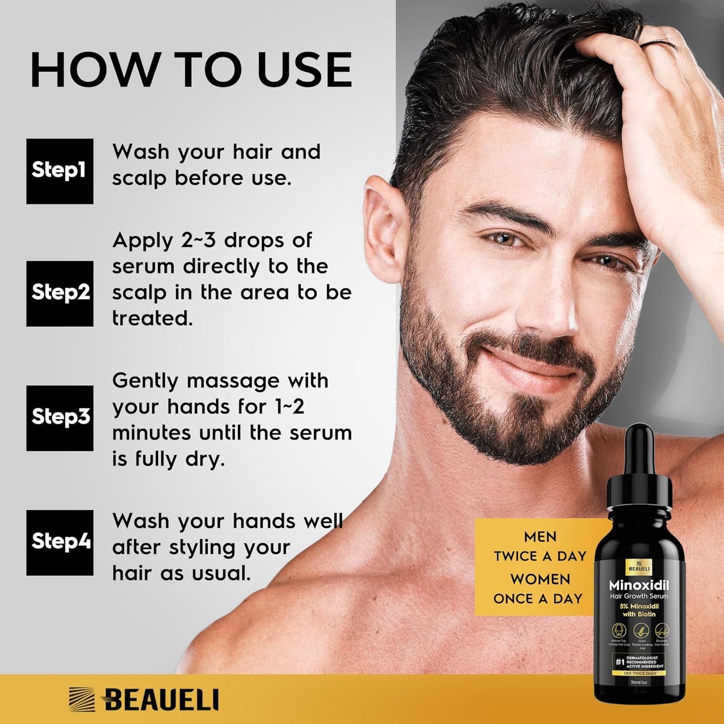 5% Minoxidil Hair Growth for Men and Women: Extra Strength Minoxidil Beard Regrowth Treatment Serum with Biotin for Thinning Hair Loss to Grow Thicker Fuller 30ml 6 Bottles