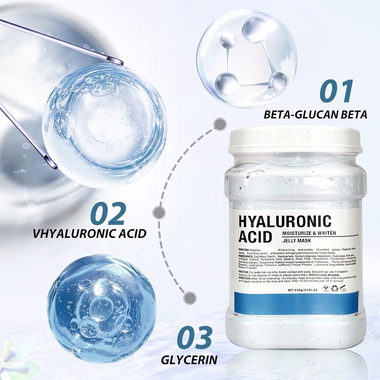 Jelly Mask for Facials, Hydrating & Moisturizing Peel-Off Rubber Gel Face Mask Skin Care for Deep Hydration & Glow, 23 Fl Oz Jar Professional Spa Use for All Skin Types with hyaluronic acid