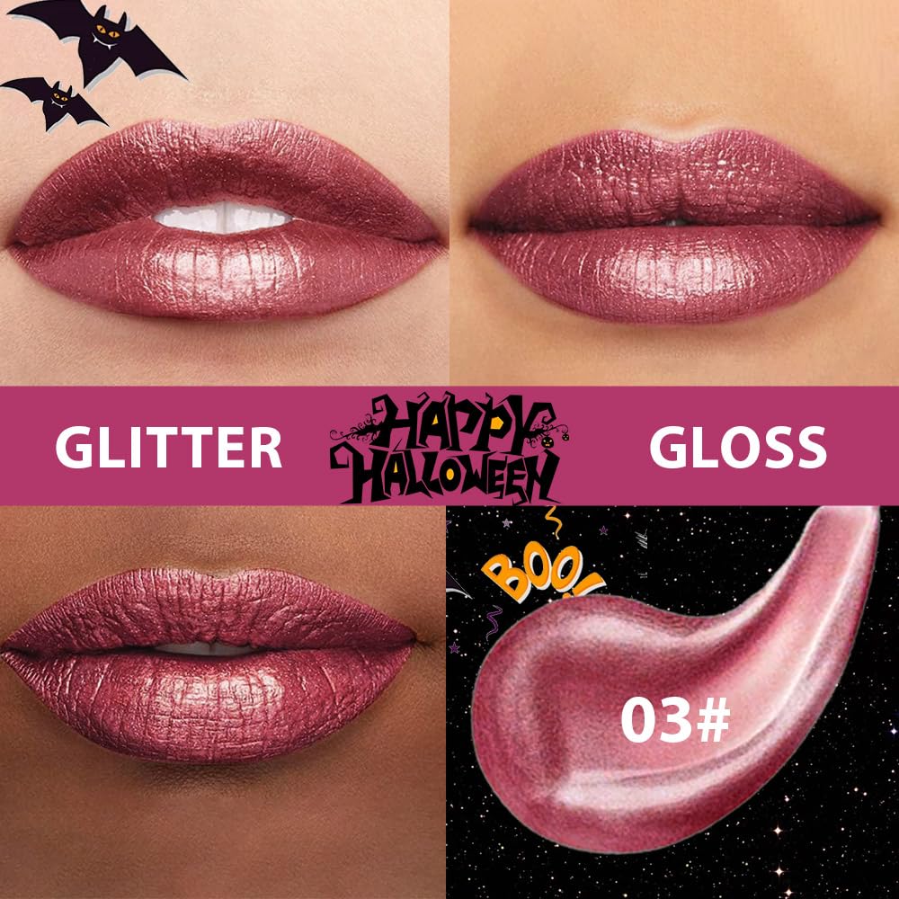 Red Purple Metallic Lipstick for Women,Glitter Sparkling Liquid Lipstick,Long Lasting Waterproof Lightweight Comfortable Non-Drying Bold Dark Lip Gloss for Gothic Stage Makeup,Vegan