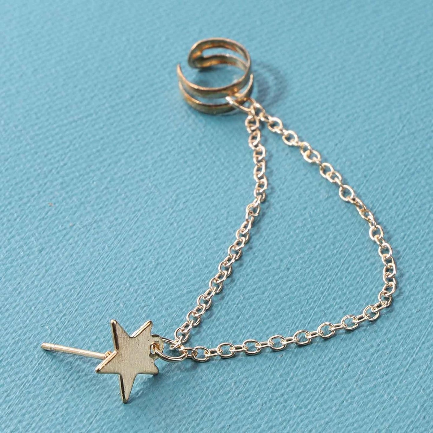 Boho Star Cartilage Chain Earrings Gold Long Chain Dangle Earrings Minimal Ear Cuff Chain Earrings Helix Lobe Chain Earrings Jewelry for Women and Girls