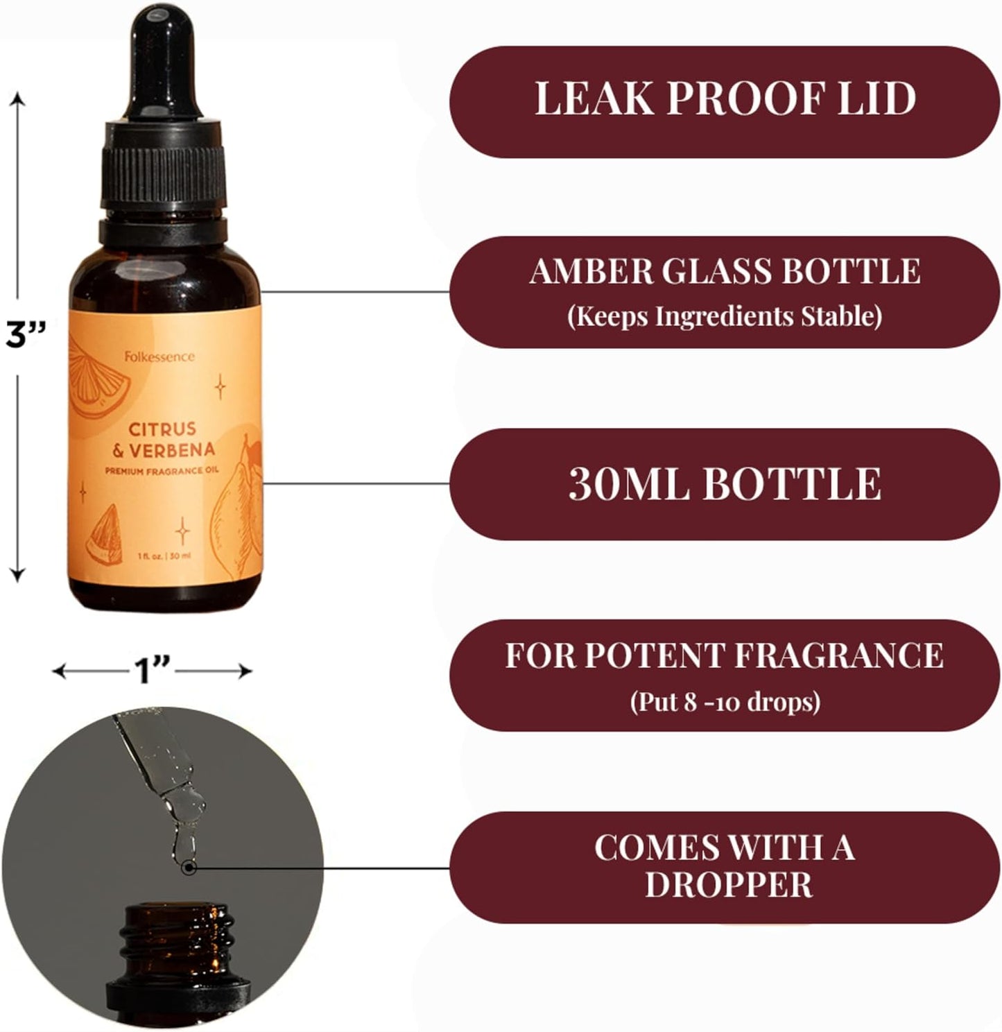 Folkulture Premium Essential Oil Blends for Diffuser for Home | 1.01 Fl Oz Citrus Essential Oils for Aromatherapy | Verbena Fragrance Oils for Soap & Candle Making Scents | Diffuser Oil for Massage