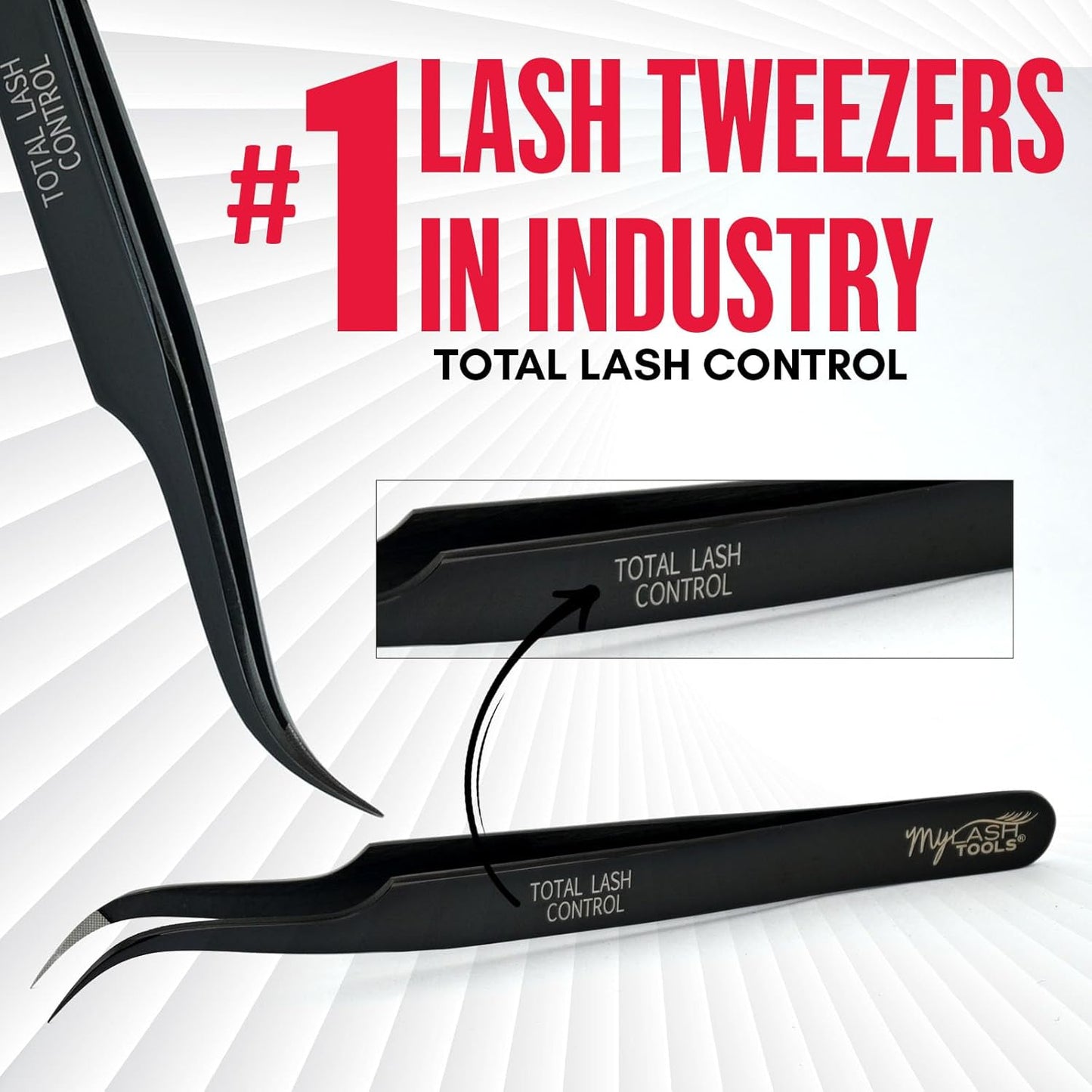 Total Lash Control Curved Classic Fiber Tip Lash Tweezer – Precision Eyelash Extension Tweezer, Professional Stainless Steel, Volume & Classic Lashes (Black)