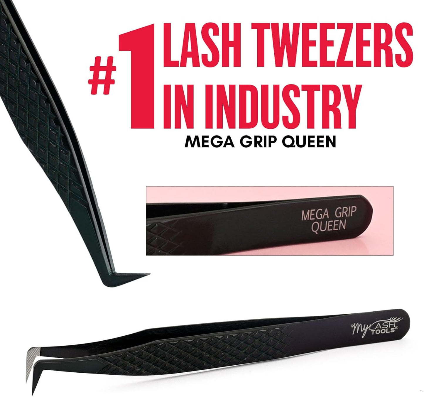 Mega Boot Volume Fiber Tip Lash Tweezer – MEGA GRIP QUEEN, Diamond Grip, Professional Eyelash Extension Tweezers, Lash Artist Tool (Black)