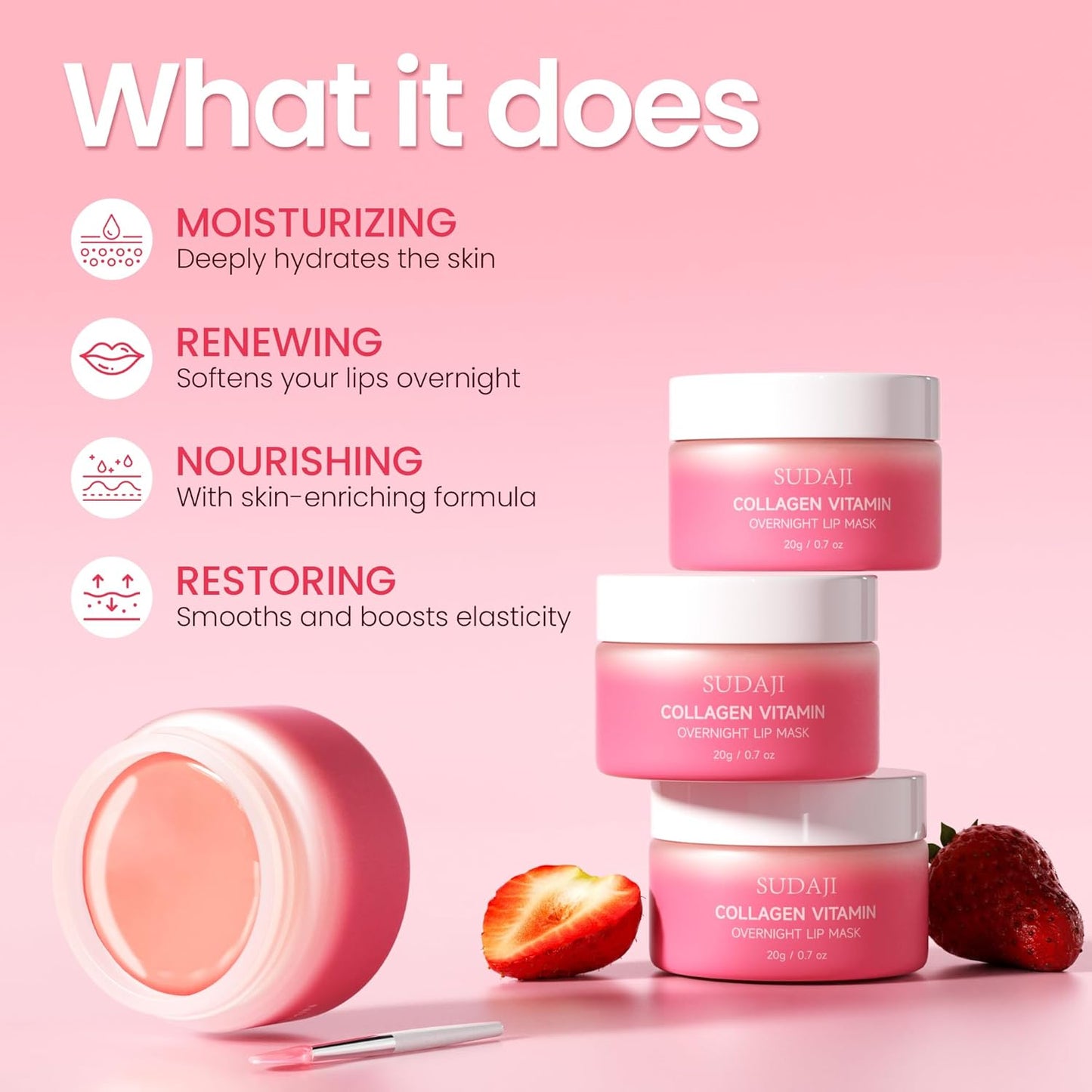 Collagen Lip Mask, Lip Balm Hydrating, Overnight Lip Moisture with Hyaluronic Acid & Vitamins E, A- Sleeping Nourishing Lip Butter Balm for Dry Lips