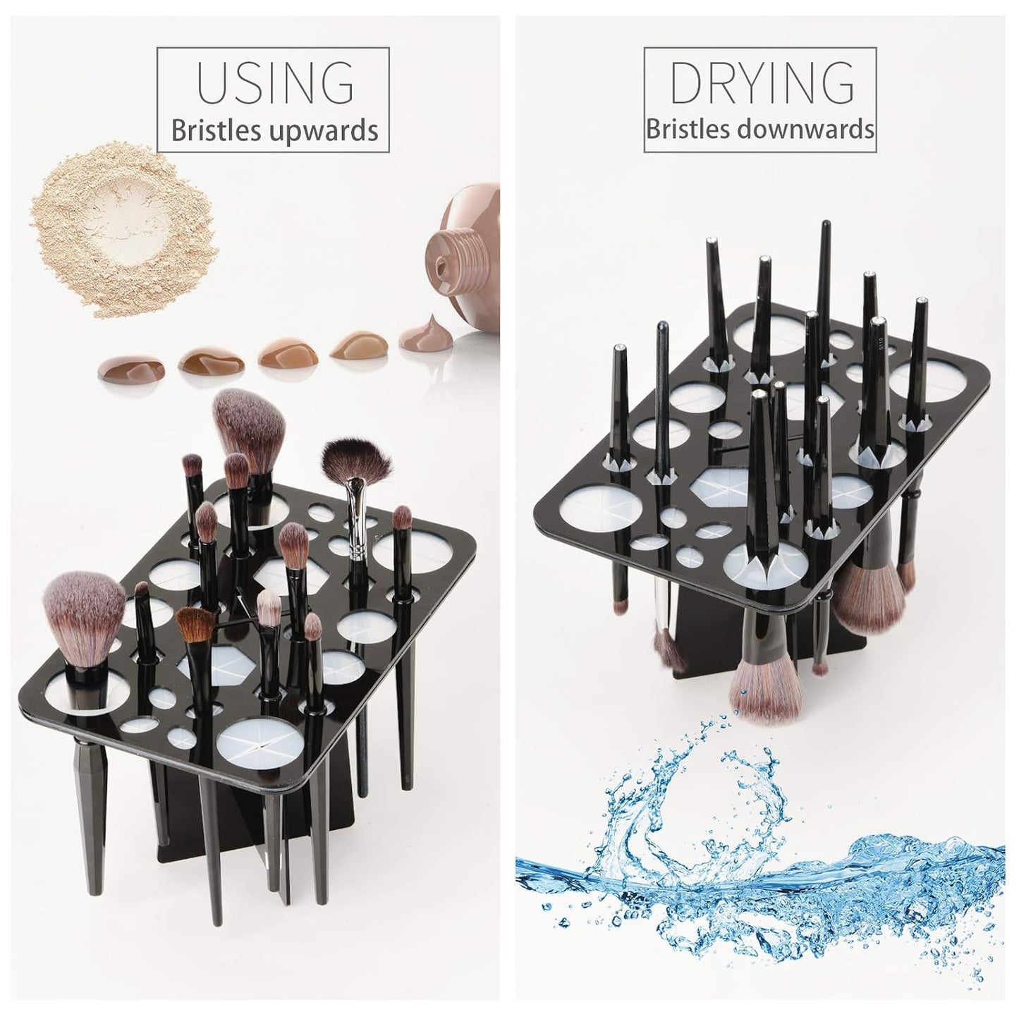 Makeup Brushes Drying Rack, Brushes Dryer, Collapsible 28 Slot Acrylic Brush Holder Stand Tree Tray Support Display for Makeup Artist Acrylic Nail Brushes Makeup Lovers