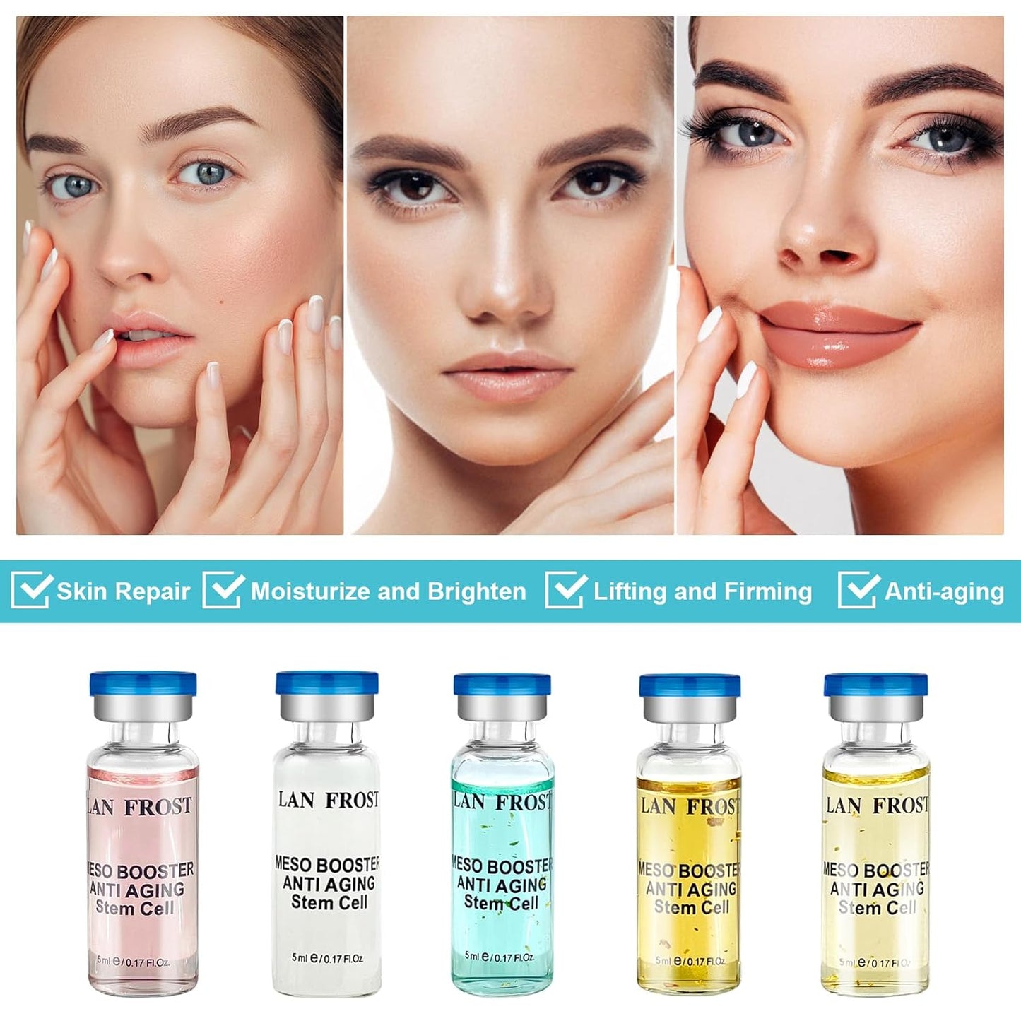 BB Facial Glow Kit Hyaluronic Acid Essence Skin Care Combination 0.17oz Hyaluronic Acid Ampoule and Essence Foundation 10 Vials Facial Serum Skin Therapy Kit