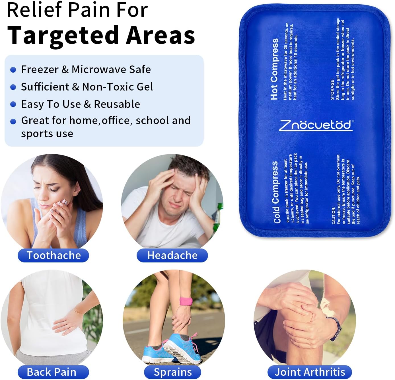 Gel Ice Pack for Injuries Reusable Soft Freezer Ice Bag with Strap- Hot Cold Compress Packs for Swelling Bruises Surgery Knee Shoulder Foot Back Ankle Neck Elbow Wisdom Tooth-1 Pack