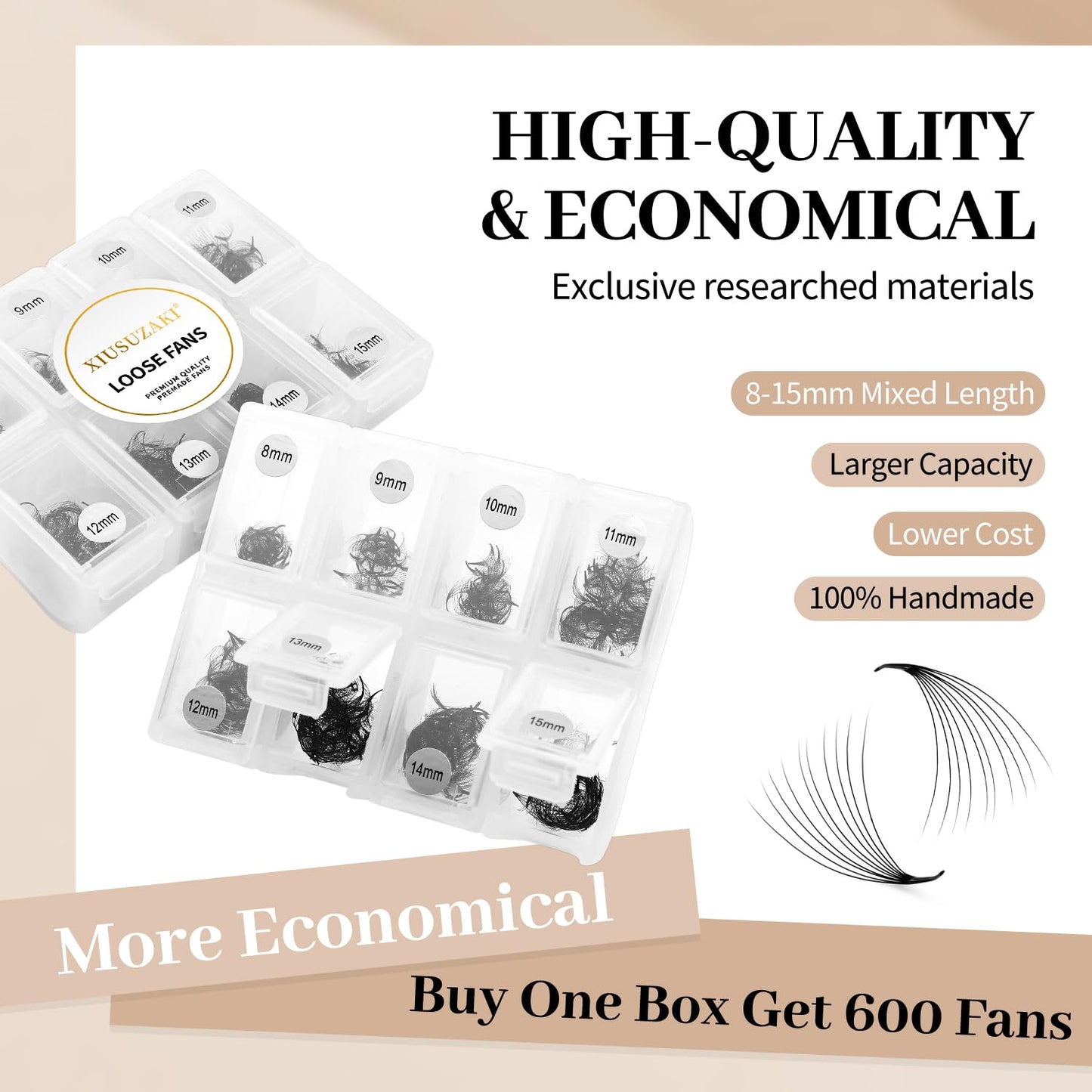 Premade Fans Eyelash Extensions 600 Fans 12D Volume Lash Extensions 0.05 Thickness Eyelash Extension C Curl Premade Lash Fans Mix 8-15mm Fluffy Soft Handmade Loose Fan(600Fans-12D-0.05-C,8-15mm)