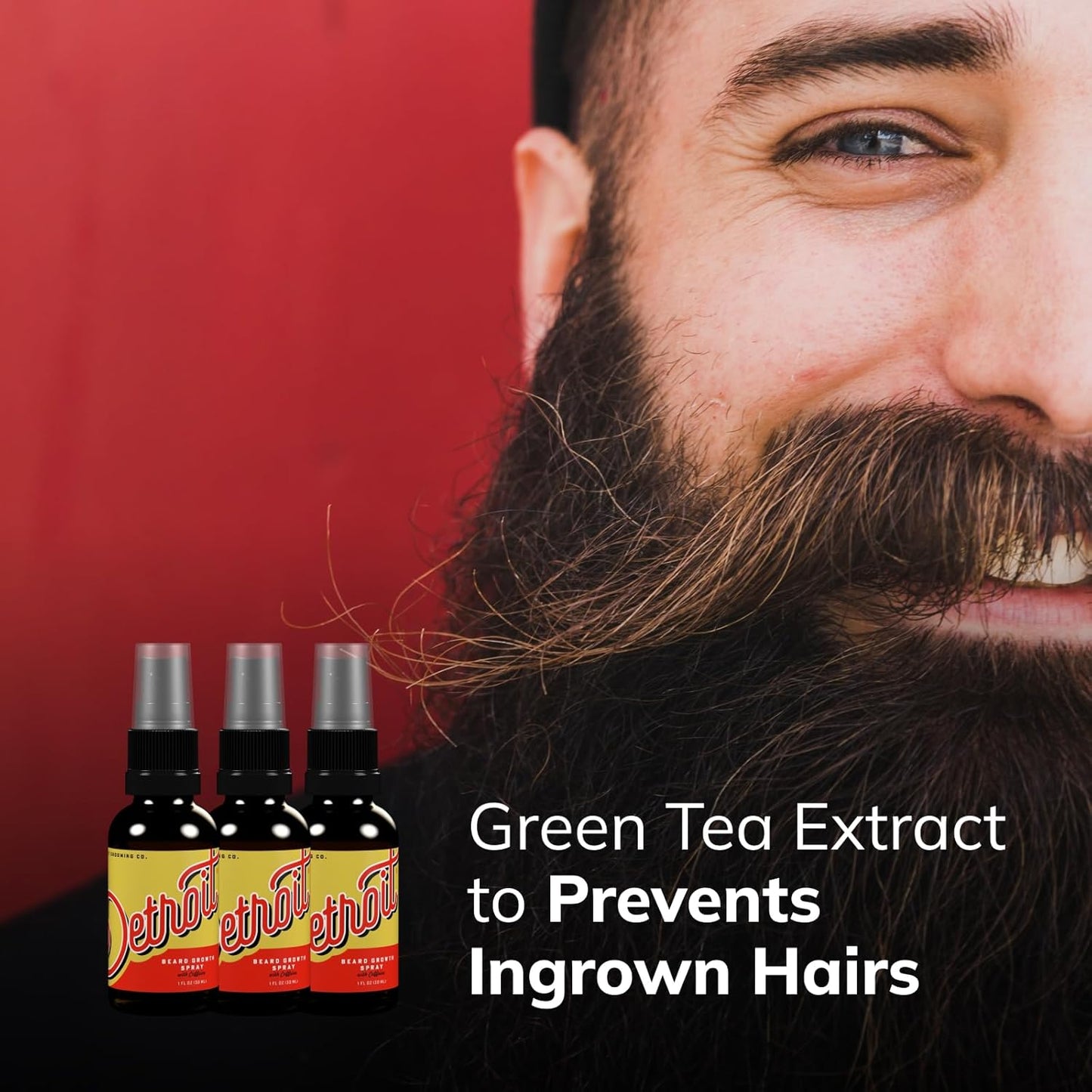 Detroit Grooming Co. Beard Growth Spray | Boost Beard Growth with Biotin, B7 & Caffeine | Hydrating Beard Care with Lavender Water, Green Tea & Glycerin | 1oz Bottles (3-pack)