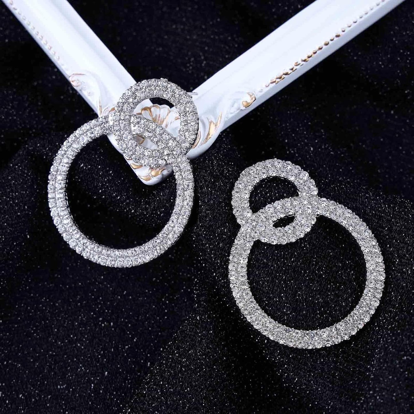 Vintage Crystal Circle Drop Earrings Double Circle Hoop Earrings Gold Cz Circle Dangle Earrings CZ Hollow Circle Earrings Jewelry for Women