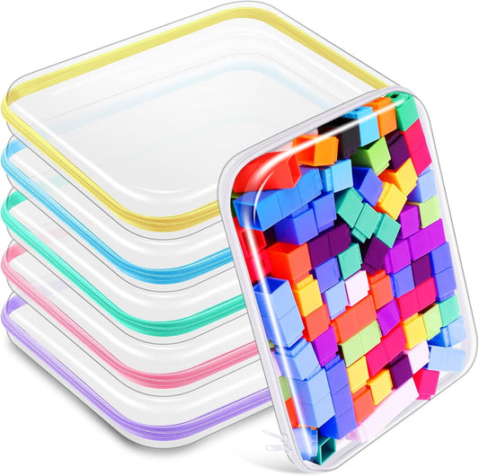 Sanwuta 6 Pcs Clear Hard Zipper Case Pencil Pouches Hard Plastic Zipper Pouches Makeup Bag Transparent Cases for Snacks Plastic Storage Organizer Box for Travel(Assorted Color,13.78 x 11.81 x 2 Inch)