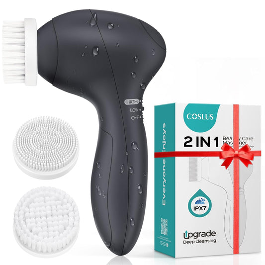 COSLUS Face Scrubber Facial Cleansing Brush: 2 Speed Adjustable Face Cleansing Brush for Sensitive Skin, Beard Care - Deep Cleansing & Gentle Exfoliating, Portable for Travel & Shower, for Men Teens