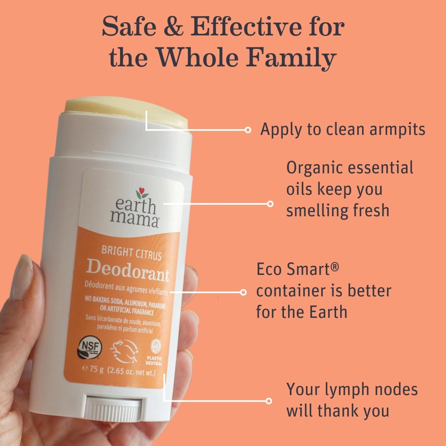 Earth Mama Bright Citrus Deodorant | Safe for Sensitive Skin, Pregnancy and Breastfeeding, Contains Organic Grapefruit and Calendula, No Baking Soda or Aluminum, 2.65-Ounce (2-Pack)