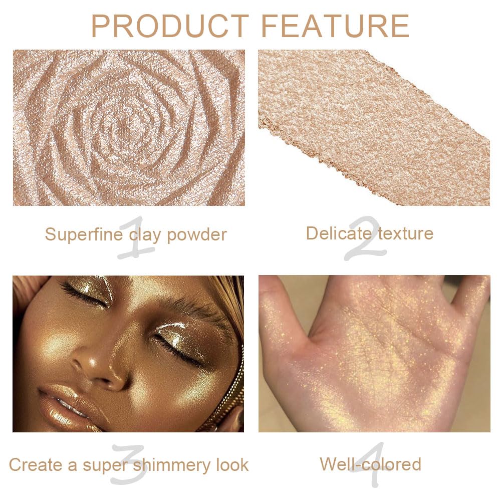 evpct Blonde Gold & Champagne Gold Face Highlighter Makeup Shimmer Glitter Diamond Sparkly Highlighters Makeup Palette Powder for Face Body Cheek iluminadores iluminador de jos maquillaje luminizers