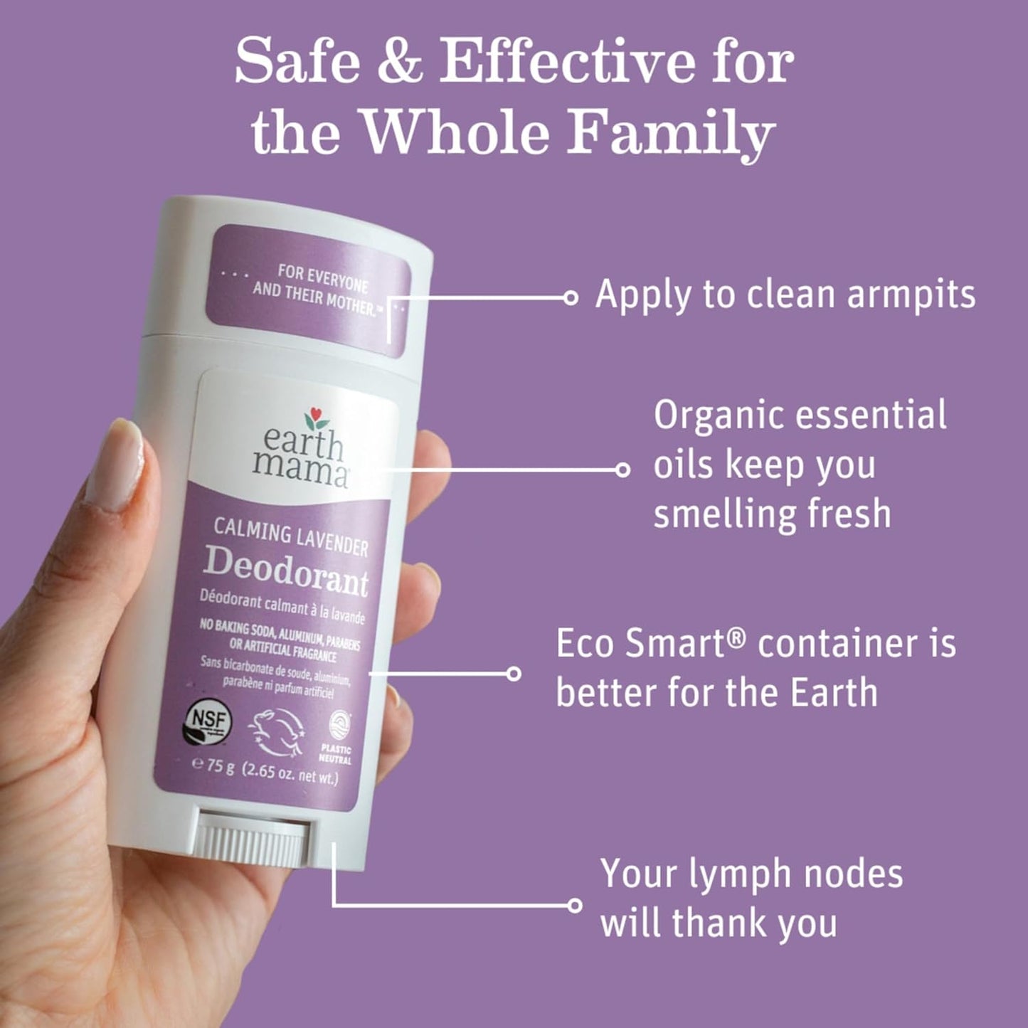 Earth Mama Calming Lavender Deodorant | Safe for Sensitive Skin, Pregnancy and Breastfeeding, Contains Organic Lavender, Calendula and Coconut Oil, No Baking Soda or Aluminum, 2.65-Ounce (2-Pack)