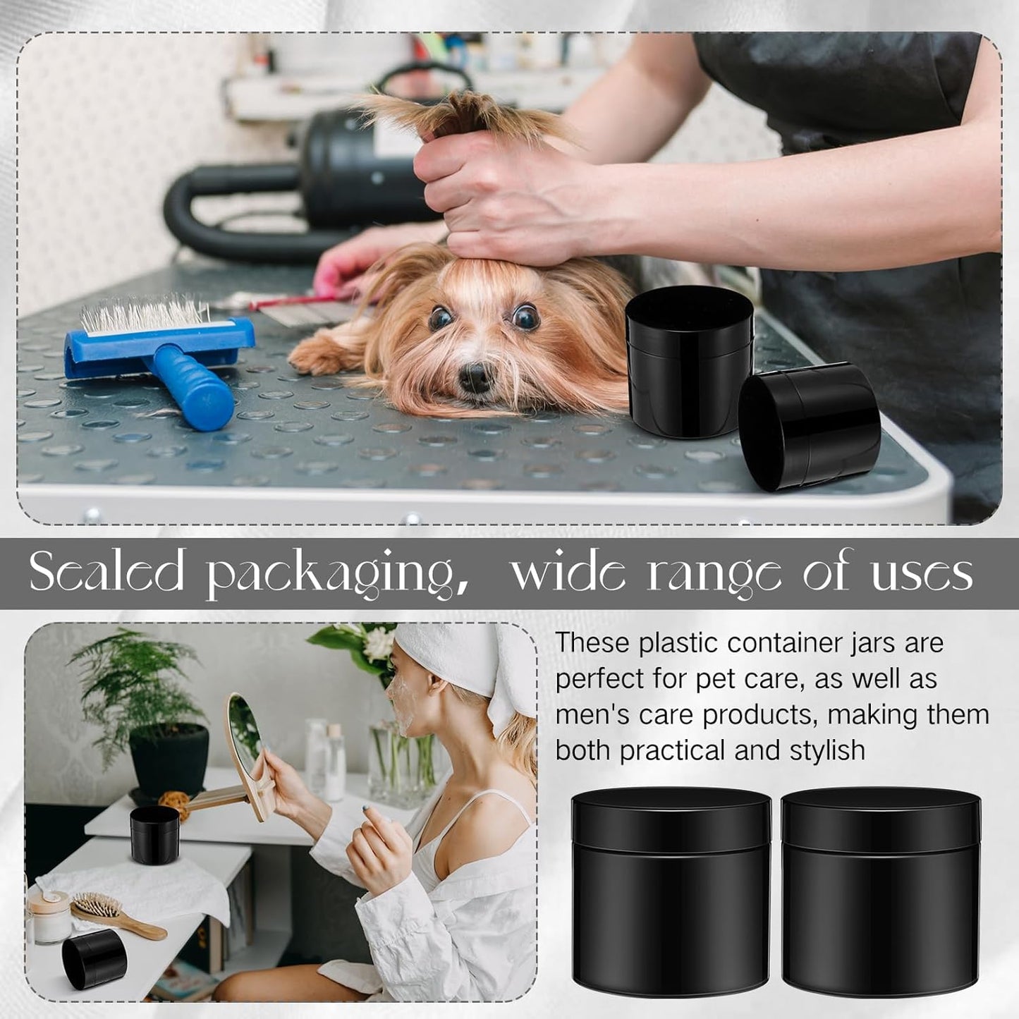 Patelai 4 Pieces Round Wide-mouth Leak Proof Plastic Container Jars with Lids for Travel Storage Makeup Beauty Products Face Creams Oils Salves Ointments DIY Making(6 Ounce,Pure Black)