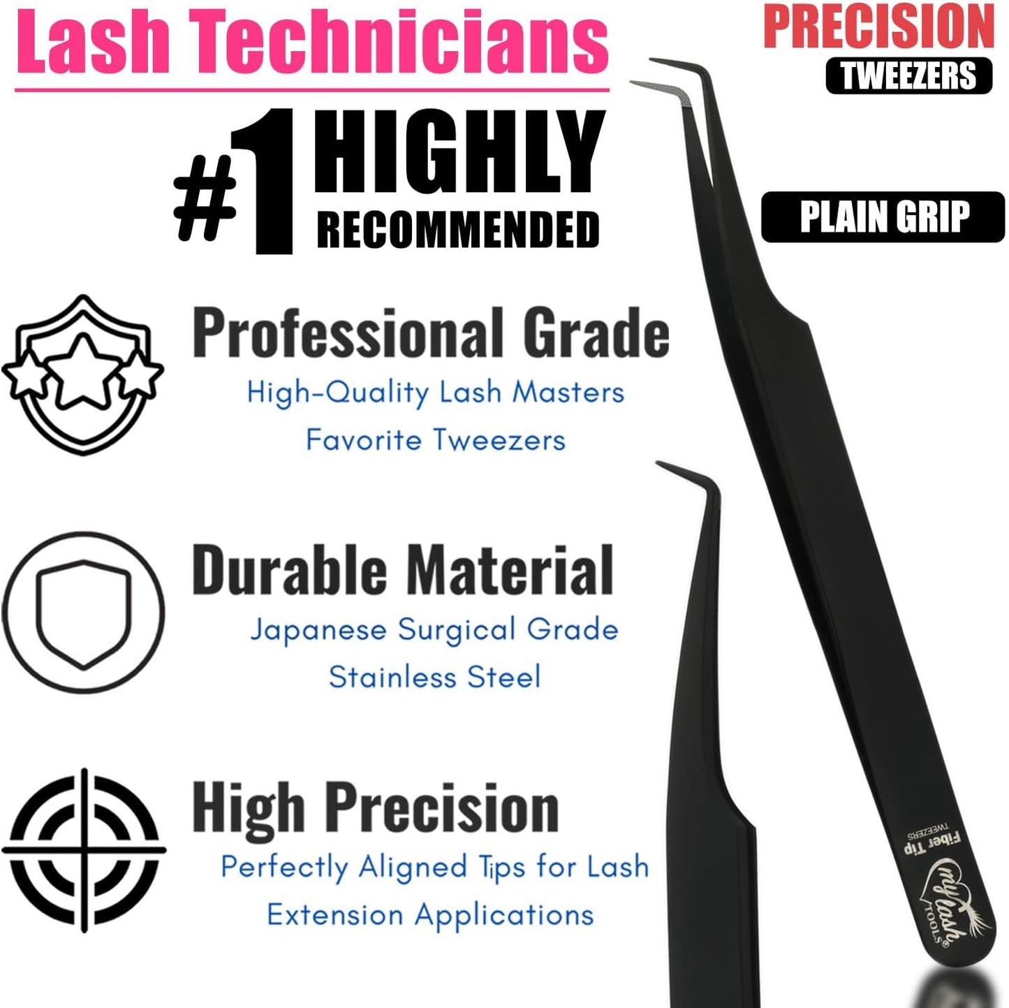 2Pcs Fiber Tip Lash Tweezers for Eyelash Extensions and Straight Isolation Tweezer Set – Professional Precision Fan Making, Mega Volume Boot Lashing, Classic & Mink Eyelashes, Black