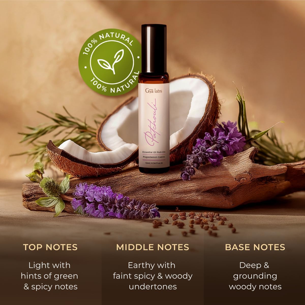 Gya Labs Patchouli Roll On, Luxurious Aroma for Confidence and Allure - Patchouli Essential Oil Roll On for Tranquillity and Inner Peace - 0.34 Fl Oz - Travel-Sized Convenience and Quick Absorption