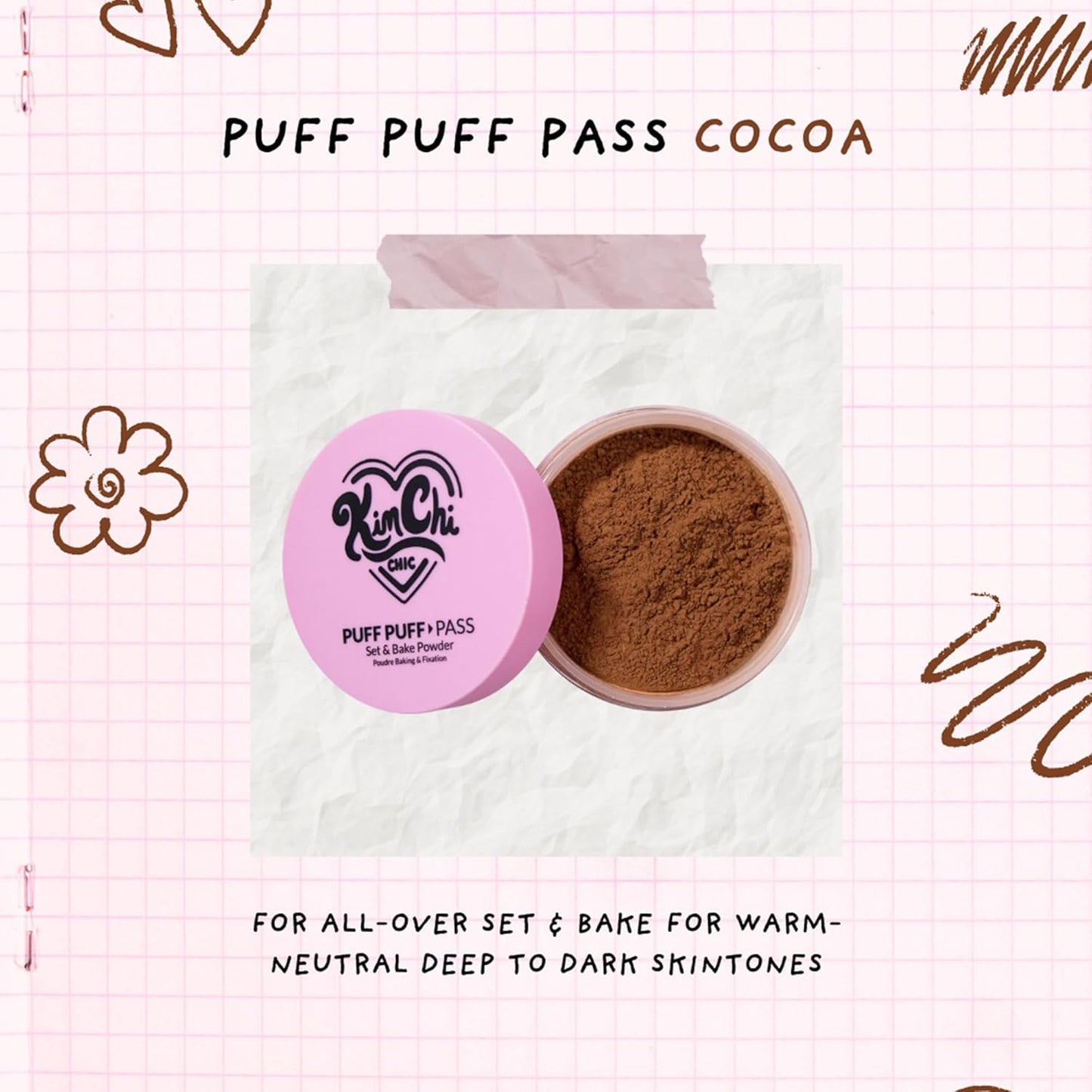 Kimchi Chic Beauty Puff Puff Pass Set and Bake Setting Powder for Makeup, Extra Fluffy Loose Face Powder Poof, Soft Natural Face Makeup for Uneven Skin Tone, 07 Cocoa