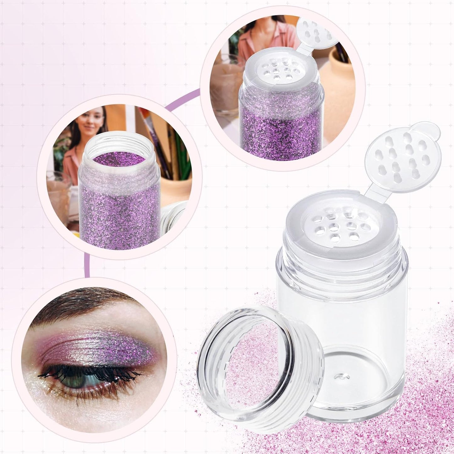 RAYNAG 6 Pieces Mini Empty Loose Powder Bottle Travel Cosmetic Glitter Powder Eye Shadow Shaker Bottle with Sifter and Lids (12 holes)