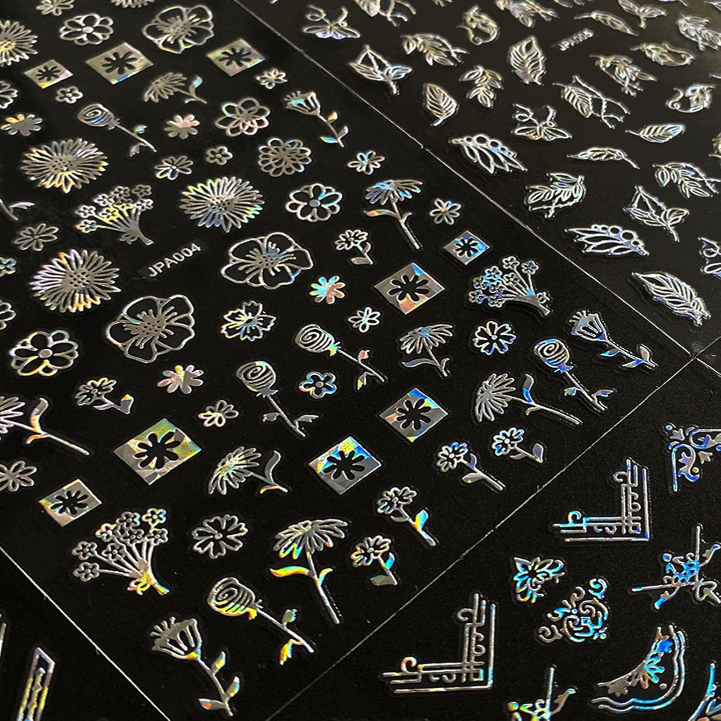 10 Sheets Flower Nail Stickers Silver 3D Self-Adhesive Leaf Art Designs Holographic Laser Manicure Accessories, Style6