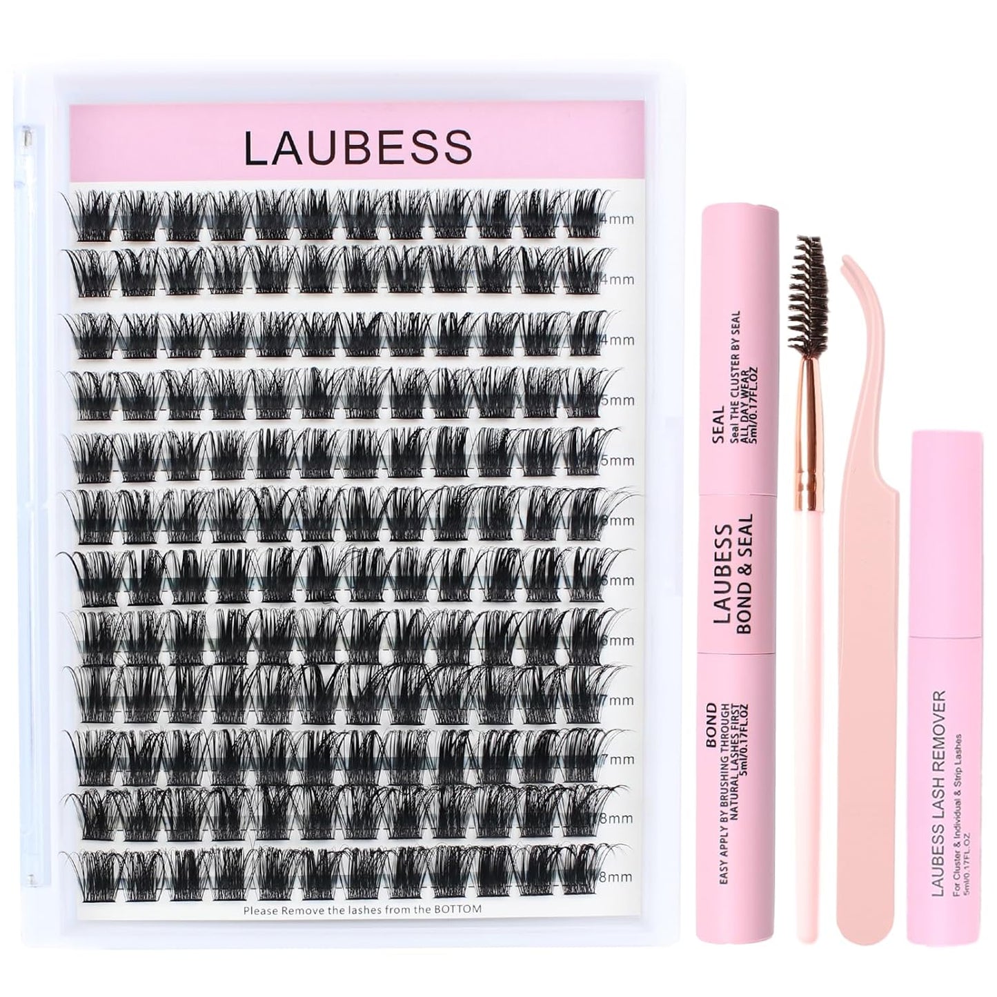 Lash Clusters Kit LAUBESS DIY Lash Extension Kit Lash Bond and Seal Waterproof Lash Glue Remover Tweezers Brush Cluster Eyelash Extensions Kit Eyelash Clusters (Kit 01-D-Mix8-14)