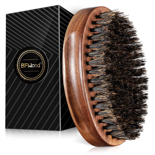 BFWood Boar Bristle Beard Brush - Black Wood Walnut Military Style, Men's Wooden Mustache Brush