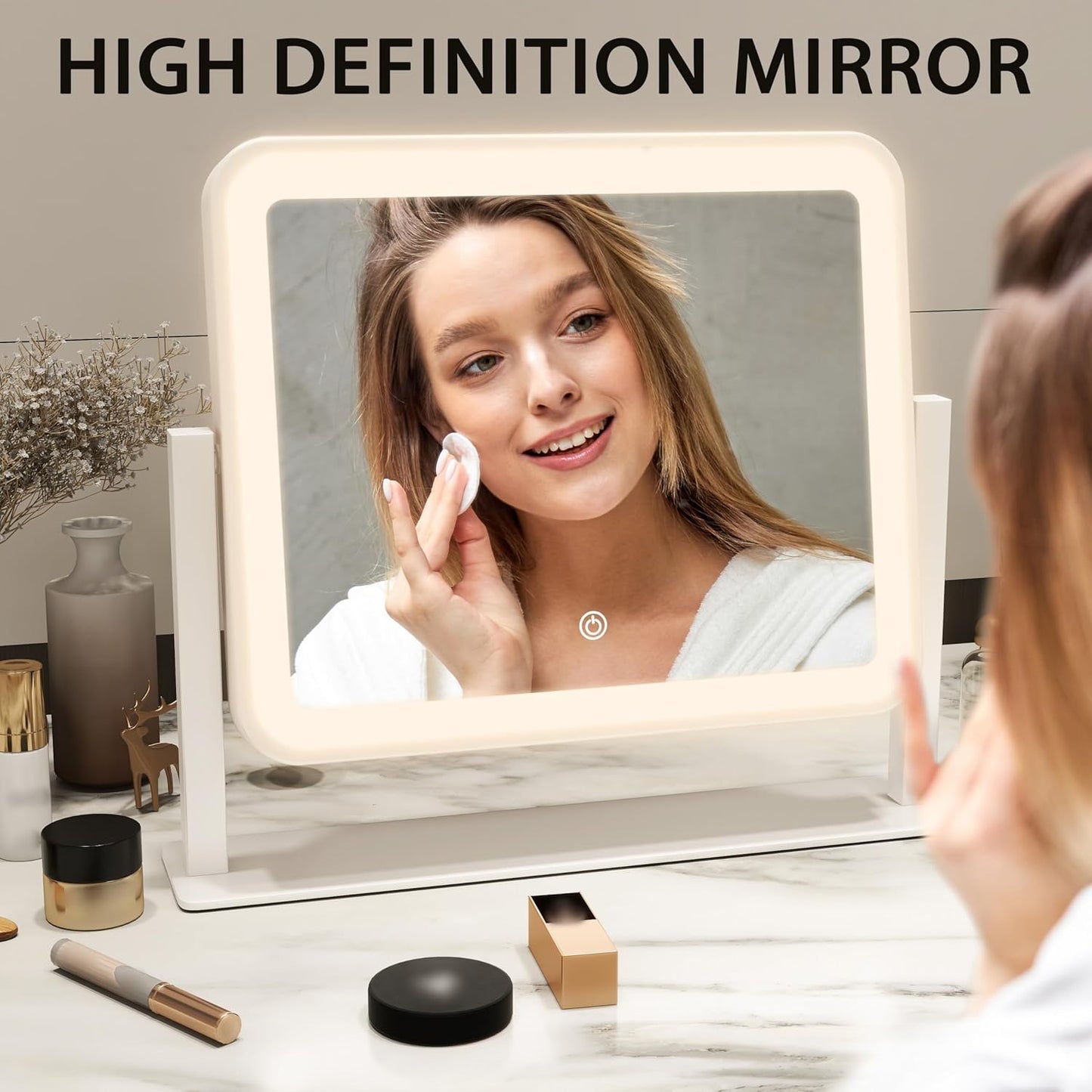 14"x12"Vanity Mirror, Lighted Makeup Mirror for Vanity Desk, Smart Touch Control, 360° Rotation, 3-Color Modes, Bedroom, White