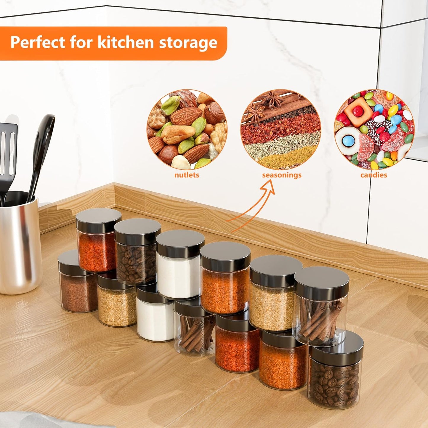 84PCS 4oz/125ml Plastic Jars with Screw On Black Lids Seal Stickers Bottle Lid,Clear Container for Storing Dry Food,Spice,Lotion, Cosmetic, Slime, Honey Jam, Cream, Butter