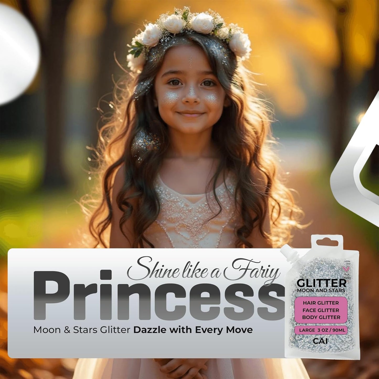 Face, Body & Hair Glitter Gel – Halloween Glitter for Kids and Women – 3 Oz Cosmetic-Grade Gel w/Moon & Stars for Festivals & Halloween Party, Easy Apply & Wash Off - Rose 1Pack