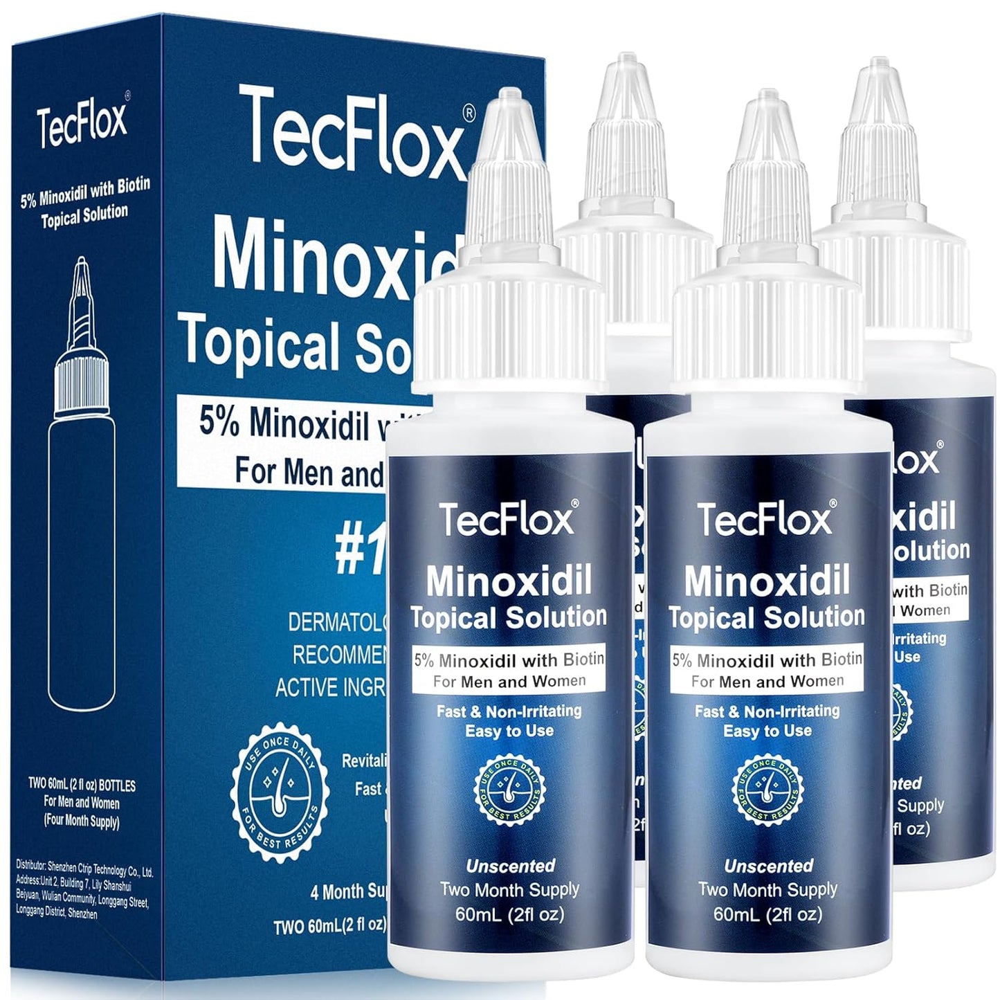 5% Minoxidil for Men Hair with Biotin, Minoxidil for Women,Tecflox Minoxidil Beard Growth Oil, Minoxidil Hair Growth Serum for Men,4-Pack,Total 8Fl Oz for 8 Months, Hair Growth Oil(White)