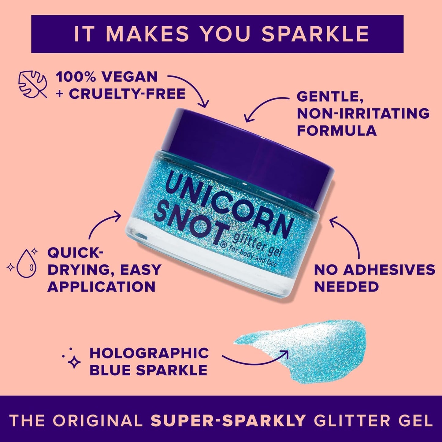 Unicorn Snot Face & Body Glitter Gel - Cosmetic-Grade Holographic Glitter - Stocking Stuffers for Women, Gifts for Teen Girls - Safe for Face, Easy Application & Removal - Blue Glitter, 1.7oz (Sky)