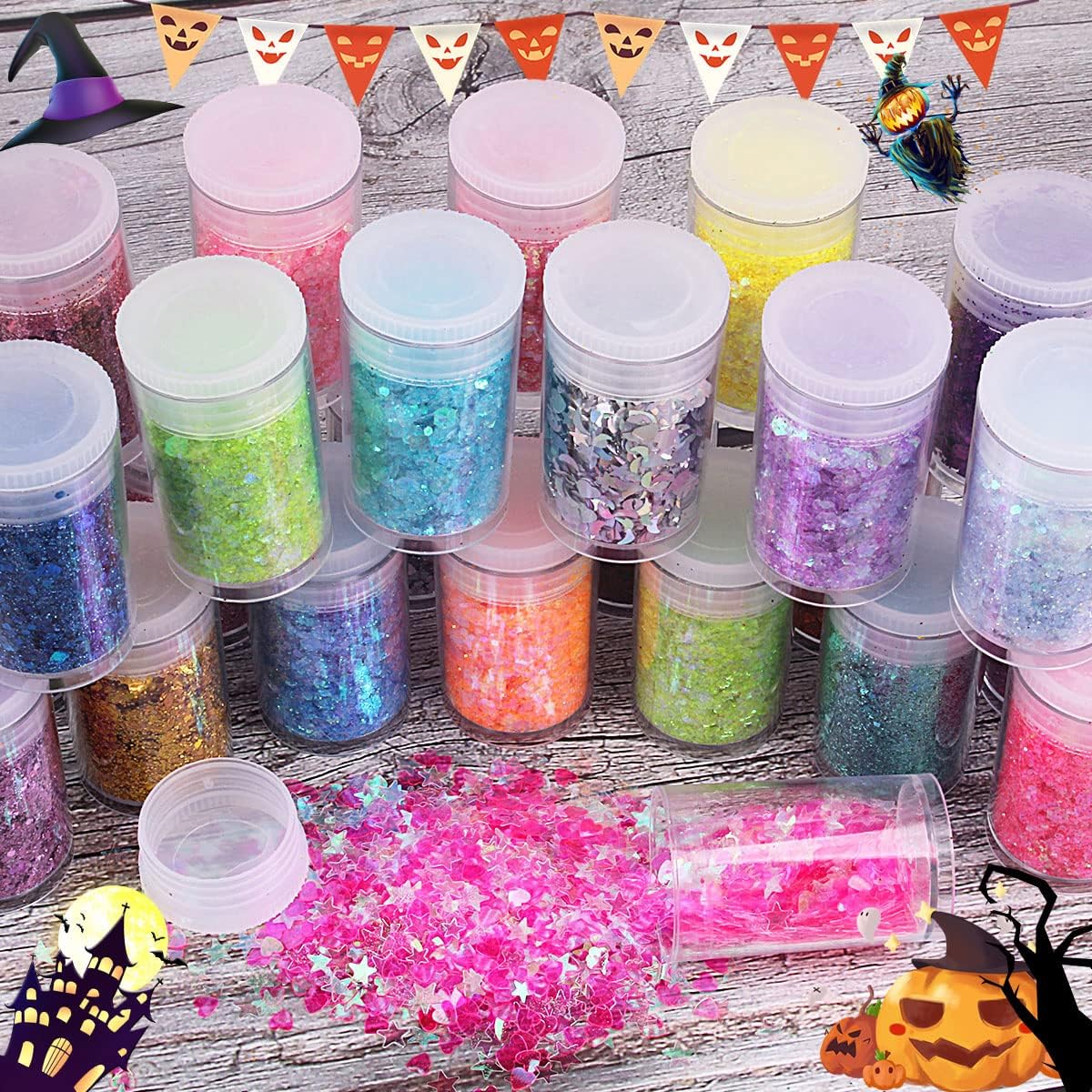 Multicolored Chunky & Fine Glitter Mix, 36 Colors Chunky Sequins & Powder Mix - Iridescent Cosmetic Glitter Flakes for Nail Art, Face, Body, Eyes & Crafts