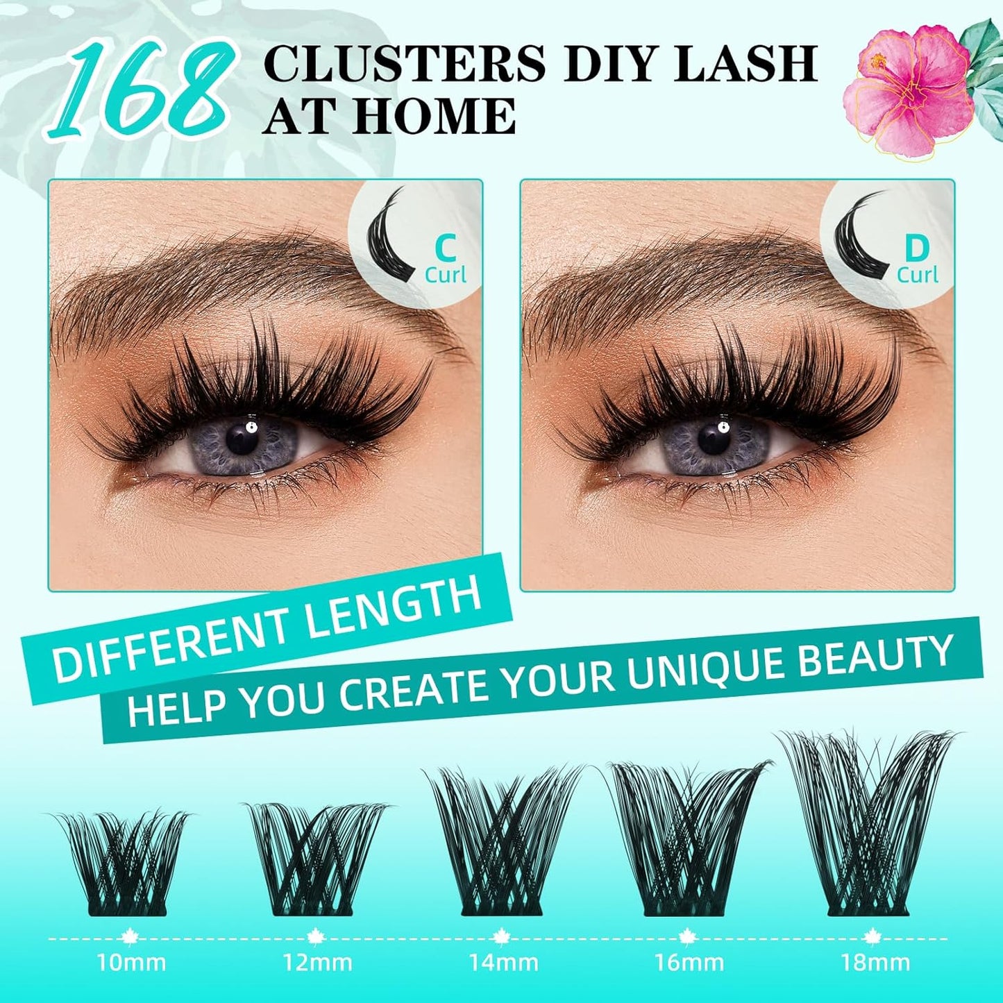 Lash Clusters Wet Look 168Pcs Eyelash Cluster Ultra-Thin Lash Band Eyelashes Extensions Spiky Anime Wide Span Lashes(Tulip,C-Mix10-18mm)