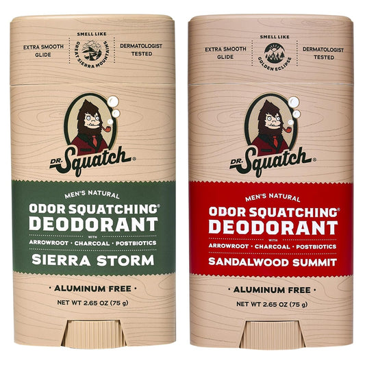 Dr. Squatch Natural Deodorant for Men – Odor-Squatching Men's Deodorant Aluminum Free - Sierra Storm + Sandalwood Summit (2.65 oz, 2 Pack)