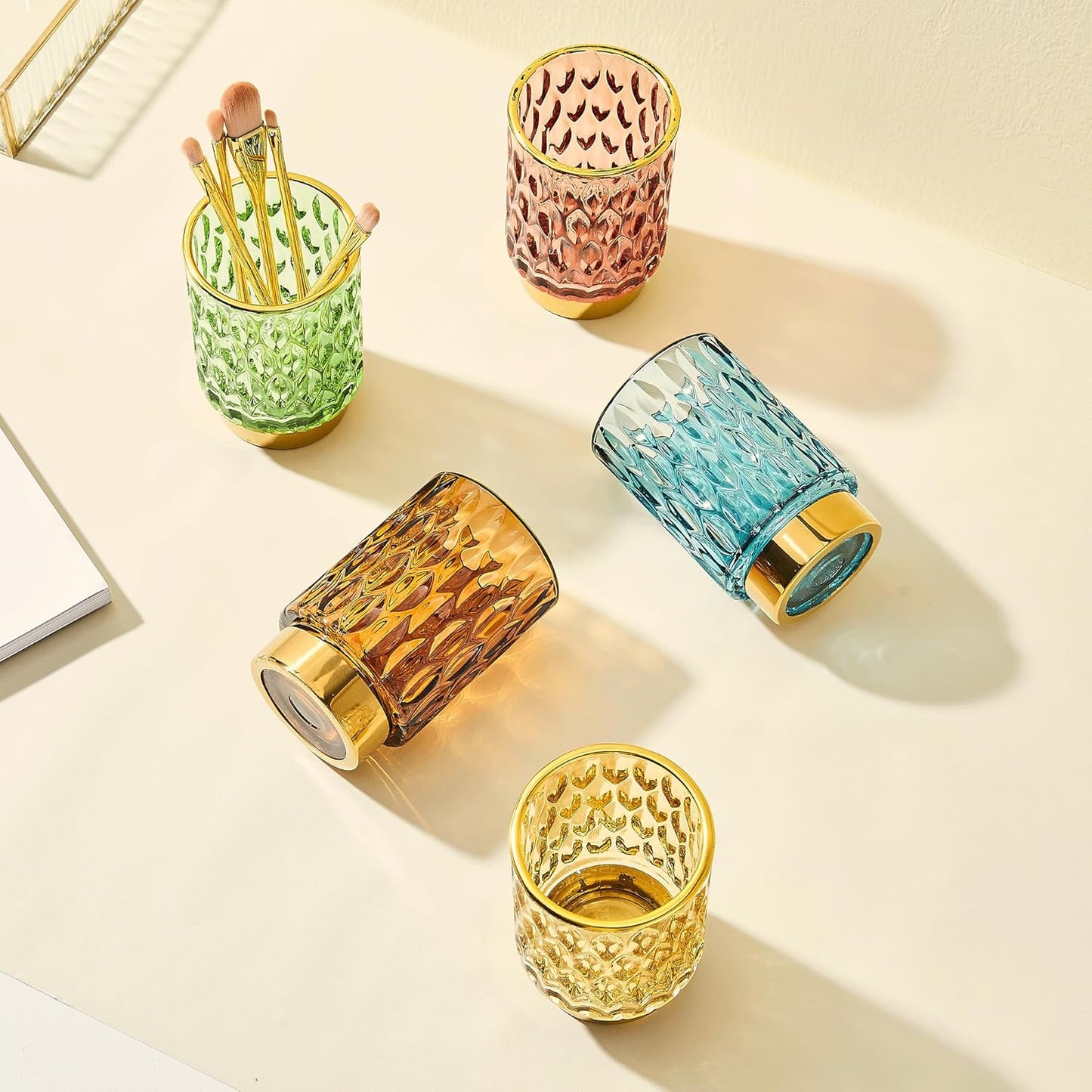 Makeup Brush Holder Organizer,Toothbrush Holders,Desk Pen Pencil Holder,Multifunctional Vintage Glass Brush Cup（A39-4-US）