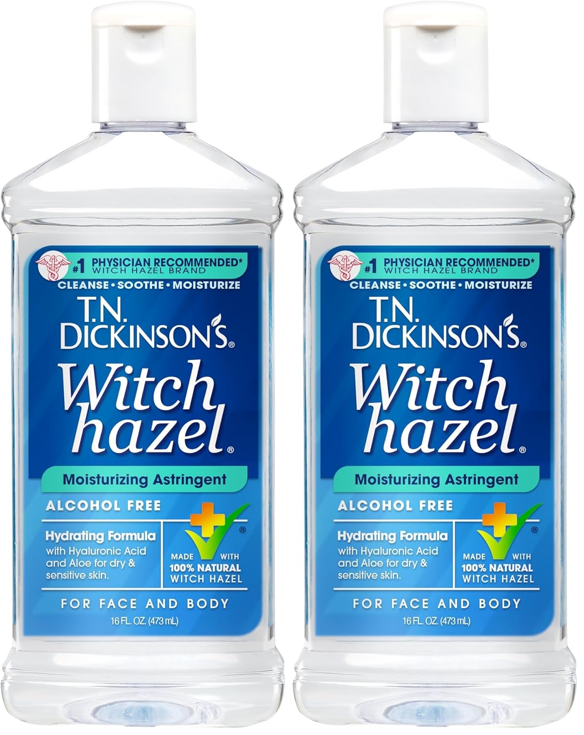 T.N. Dickinson's Witch Hazel Alcohol-Free Moisturizing Astringent, Made with 100% Natural Witch Hazel 16 oz (Pack of 2)