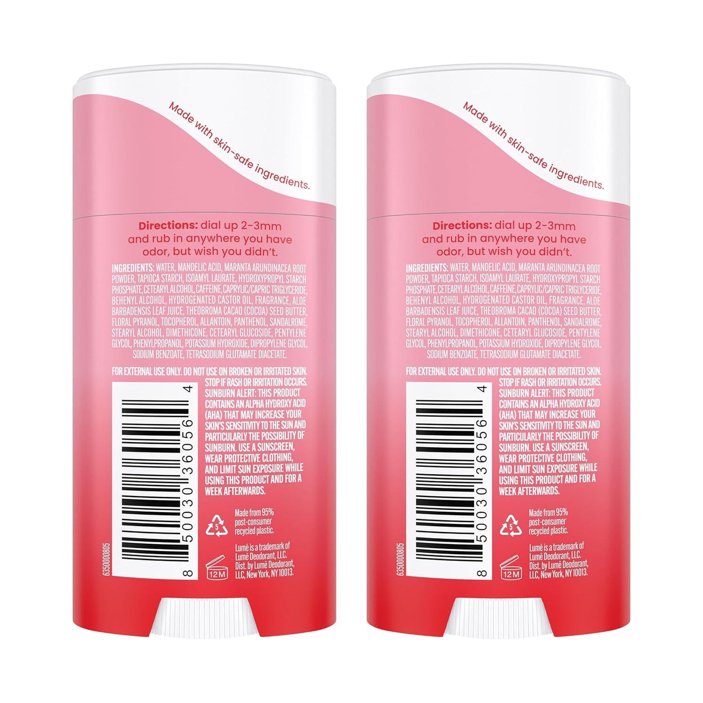 Lume Deodorant Cream Stick - Underarms and Private Parts - Aluminum-Free, Baking Soda-Free, Hypoallergenic, and Safe For Sensitive Skin - 2.2 Ounce (Pack of 2) (Peony Rose)