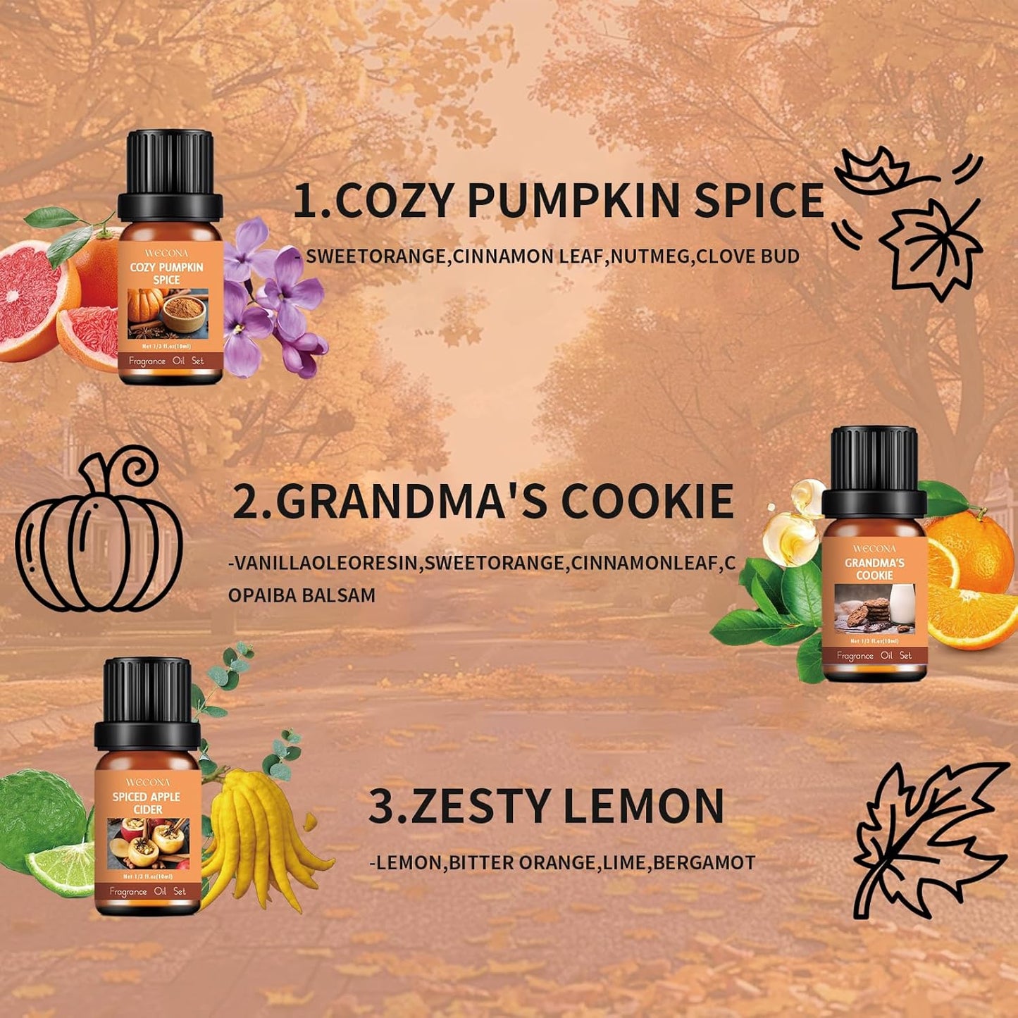 Fall Essential Oils Set – 6x10ml Aromatherapy Oils, Essential Oils Scents for Diffuser, Candle Making Scents, Fragrance Oil for Soap & Candle Making, Fall Scented
