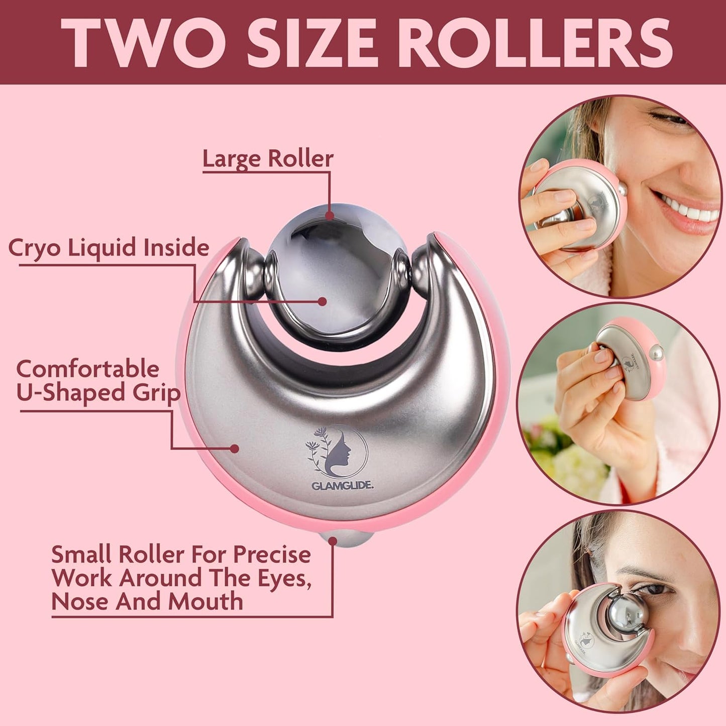 Cryo-Infused Ice Roller for Face Women Pack of 2 - Ergonomic Facial Ice Roller for Eyes, Cheeks, Nose, Mouth, Neck - Travel Freezer Face Depuffer Massager - Skincare Beauty Ice Globes for Face