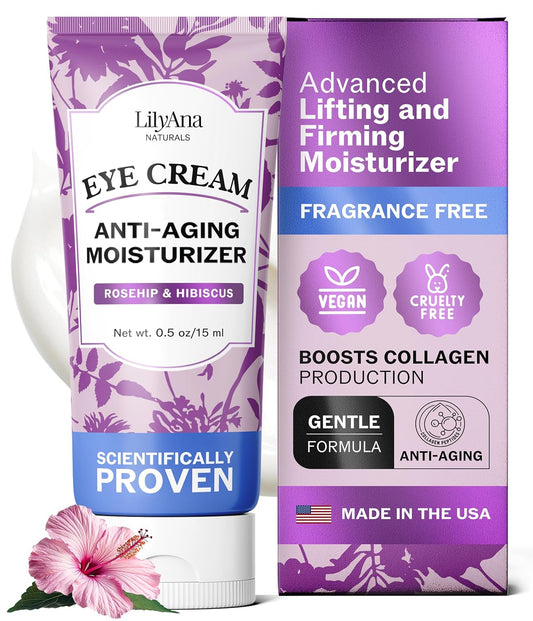 LilyAna Naturals Eye Cream for Dark Circles and Puffiness, Under Eye Cream for Wrinkles and Bags, Anti Aging Cream helps Improve Dryness; for Sensitive Skin 0.5 oz