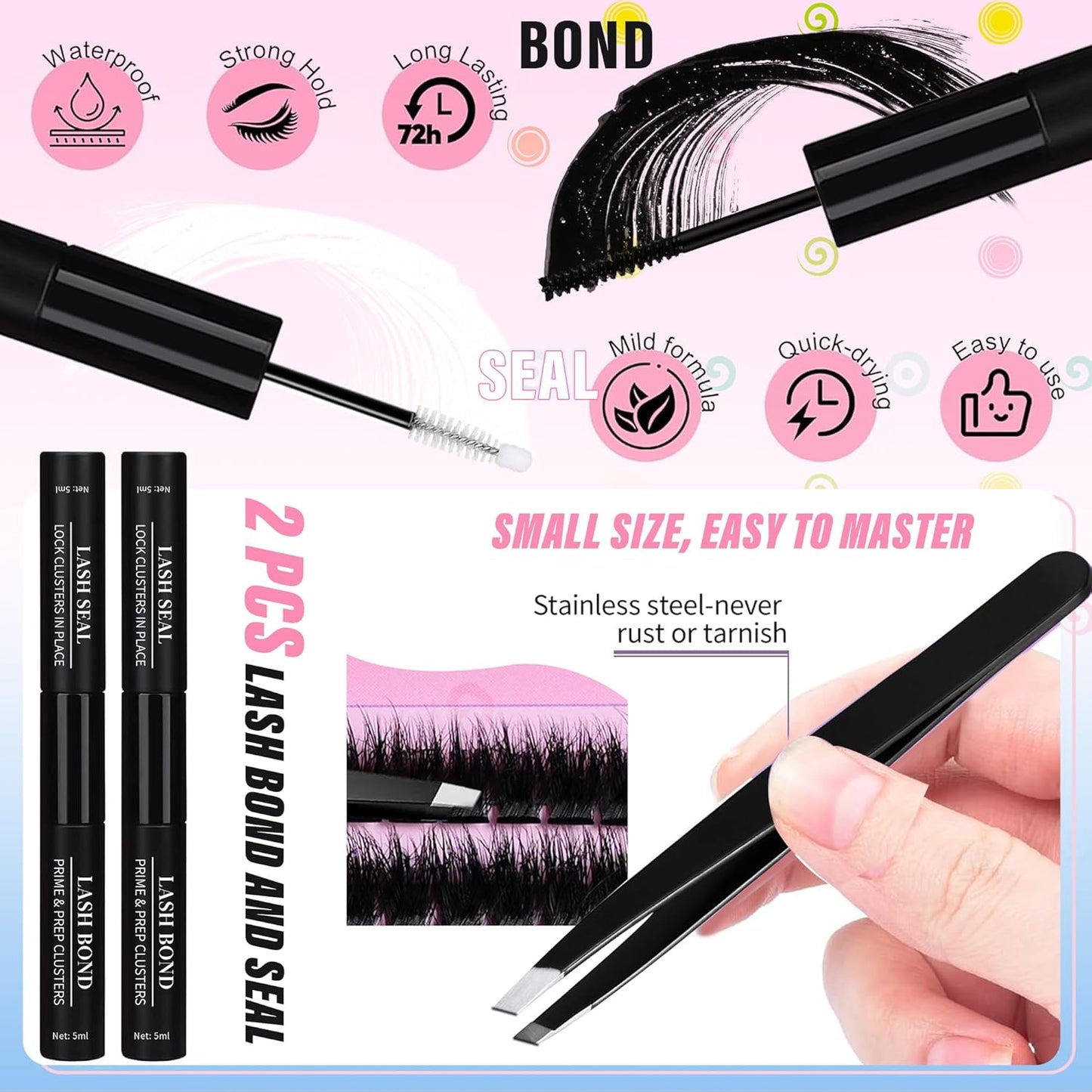 Lash Clusters Kit Fluffy Individual Lashes 80D+120D Thick Eyelash Clusters D Curly Wispy Eyelash Extensions with 2 Bond and Seal Eyelashes Cluster False Eyelashes DIY SinuVelv Lash Extension Kit