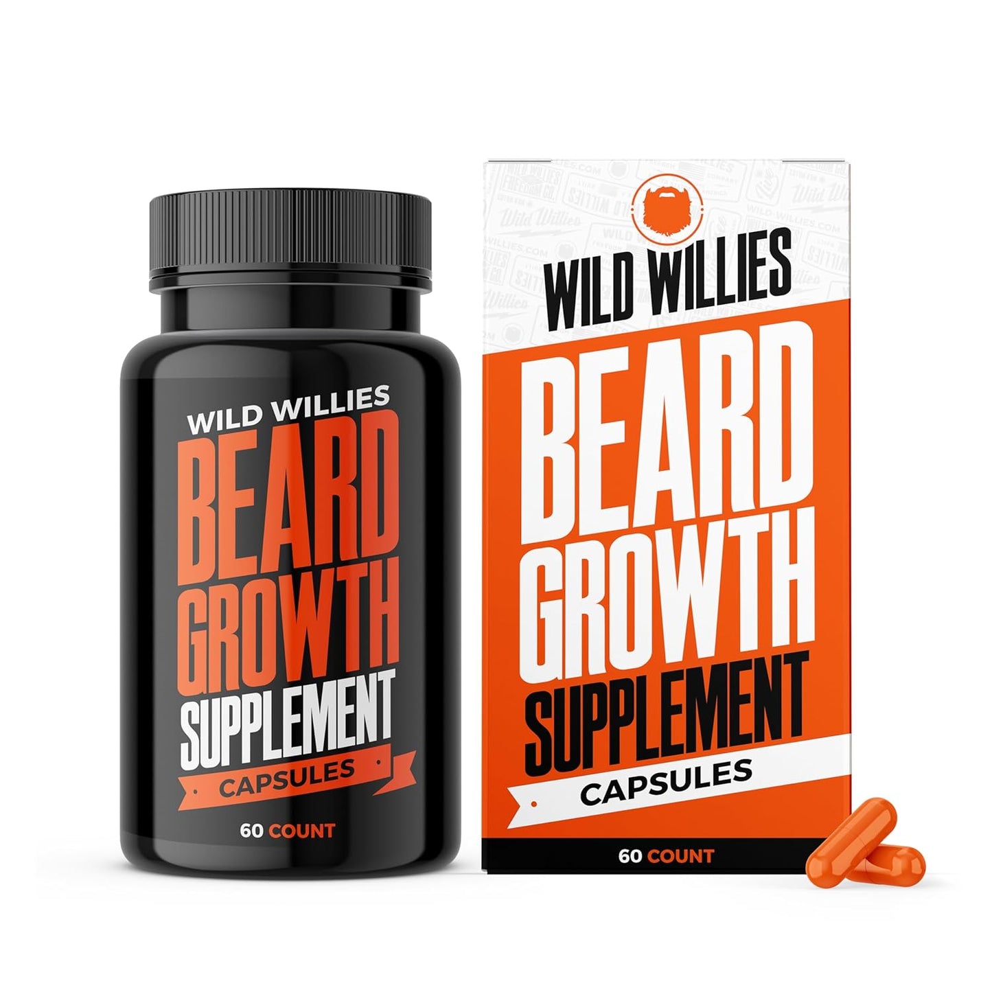 Wild Willies Beard Growth Vitamins - Natural BioSitol ASX Complex Beard Growth Supplements for Men - 60 Capsules Anti Hair Loss Pills - Supplement for Fuller Thicker Beard Support, Prevent Itchiness