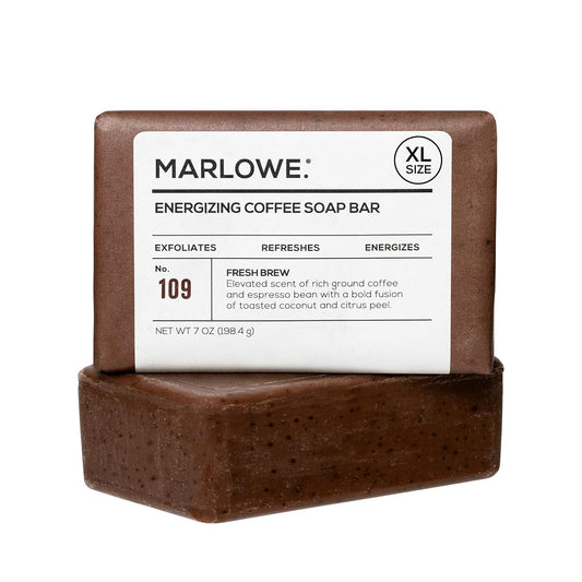 MARLOWE. No. 109 Coffee Bar Soap 7 oz, Body Scrub Soap for Men, Refreshing, Energizing & Exfoliating with Natural Extracts, Caffeine, Coffee Beans & Cocoa Butter, Fresh Brewed Scent
