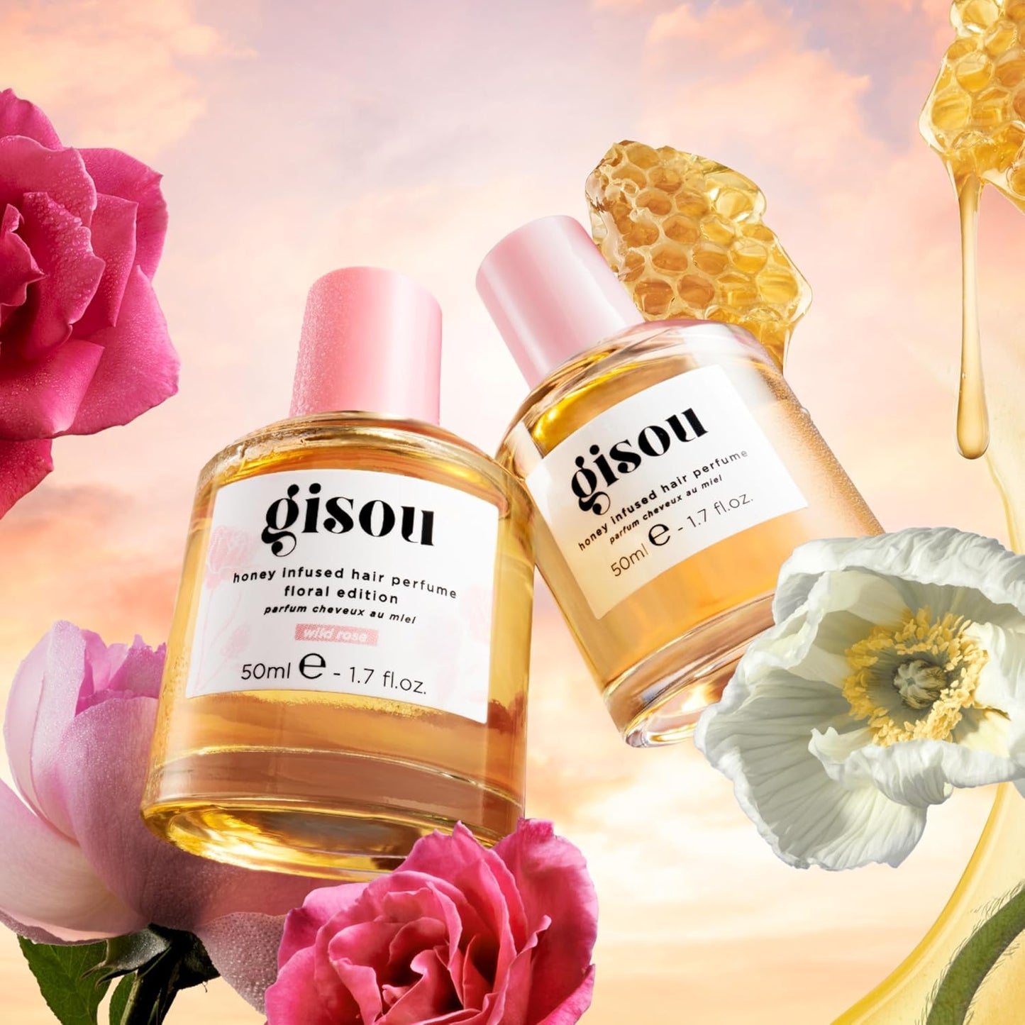 Gisou Honey Infused Hair Perfume, A Delicate Hair Fragrance with Sweet Notes of Honey Blended into Spring Florals, Nourishing and Hydrating Hair Shine Spray (1.7 fl oz)