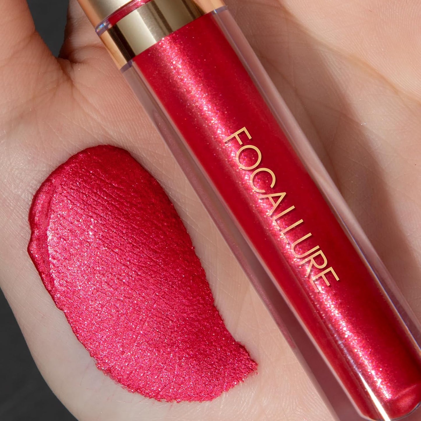 FOCALLURE Metallic Liquid Lipstick,Non Stick Cup Lip Gloss,High Impact Lip Color with Transfer-proof Wear,Long Lasting & Waterproof Lipstick Makeup for Women,RD03 LUSCIOUS ROSE