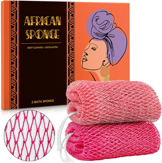African Net Sponge Authentic - 2 Pieces Real African Exfoliating Sponge with Knots - Afro Back Scrub Net for Body Exfoliator - Bath Loofah Washcloth for Shower Essentials