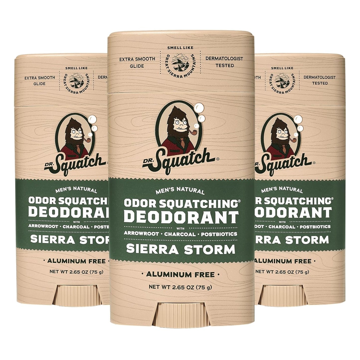 Dr. Squatch Natural Deodorant for Men - Sierra Storm – Smells Like Giant Mountain Sequoias - Odor-Squatching Men's Deodorant Aluminum Free (2.65 oz, 3 Pack)