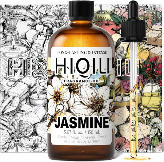 HIQILI Jasmine Fragrance Oil for Aromatherapy Diffuser, Floral Scent for Candle, Perfume Making, Skin Care, Laundry Essential Oil - 5.07 Fl Oz